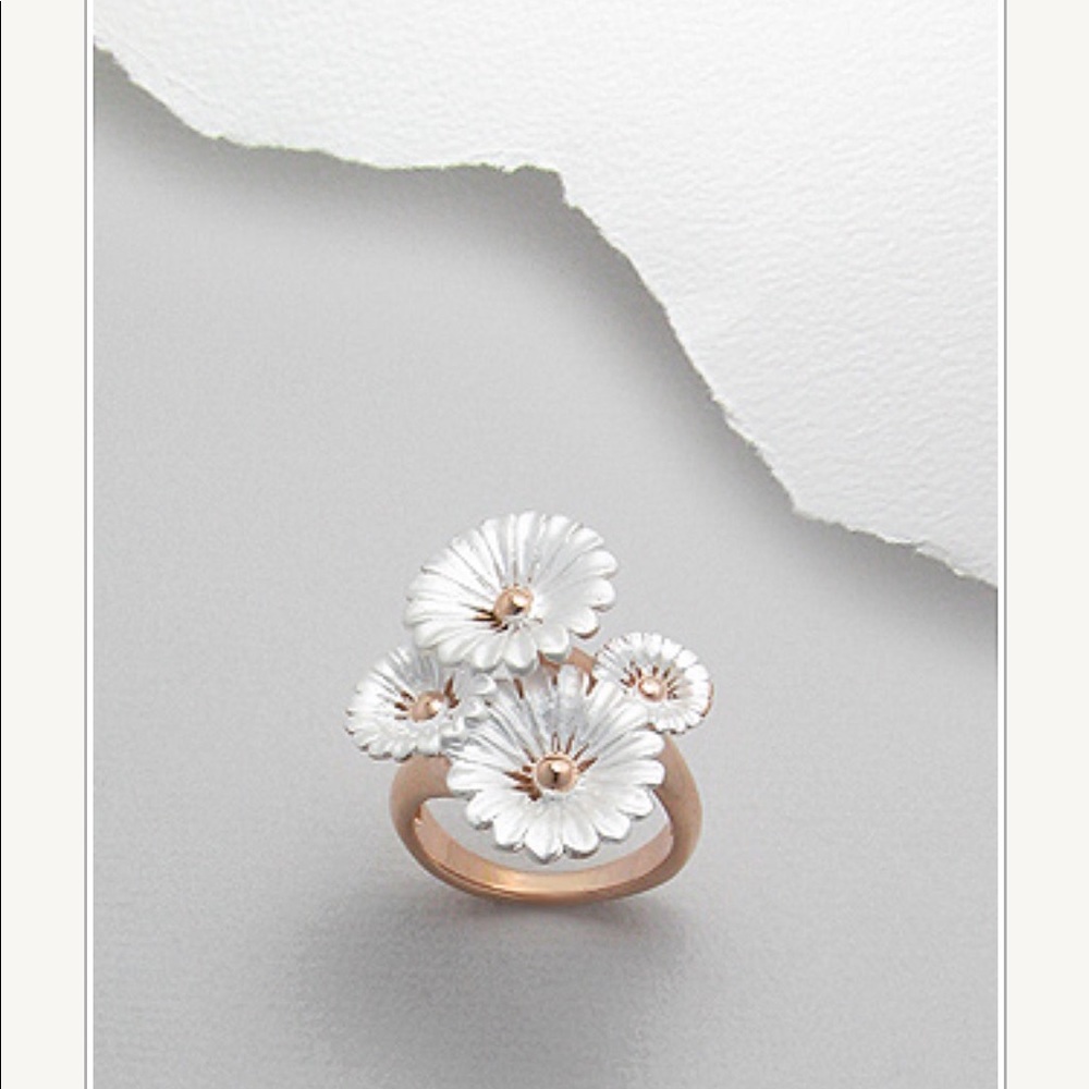 Rose Gold Sterling Frosted Flowers Ring - Picture 1 of 1